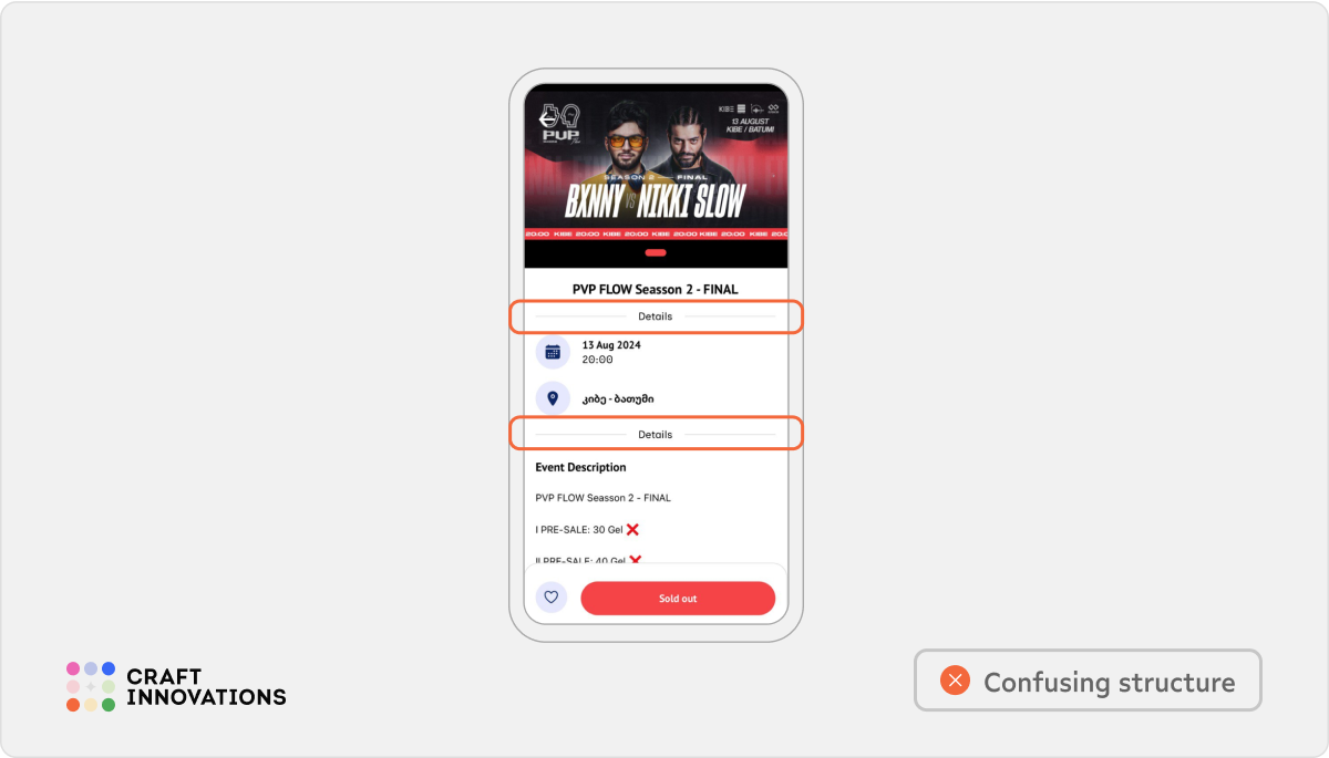 Usability Principles by Craft Innovations - 1.1. Clear and Logical Structure of Sections (EventyApp)