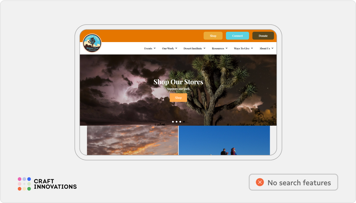 Usability Principles by Craft Innovations - 1.4. Quick Access to Search (Joshua Three National Park)