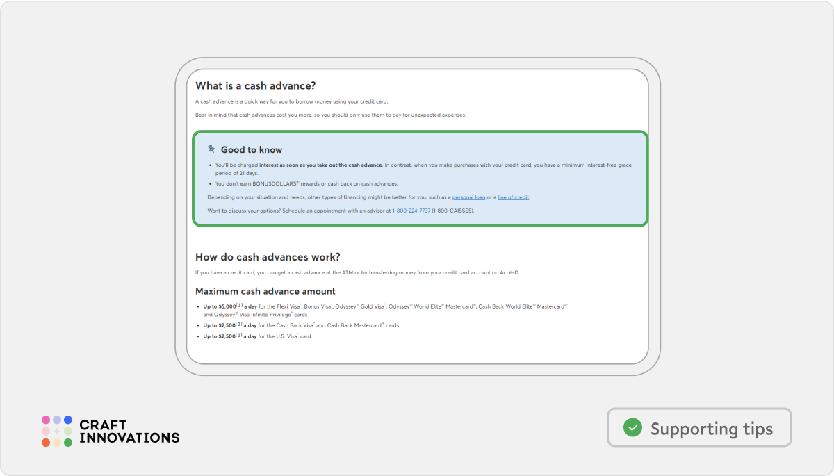 Usability Principles by Craft Innovations - 1.5. Supporting Information and Tips (Desjardins)