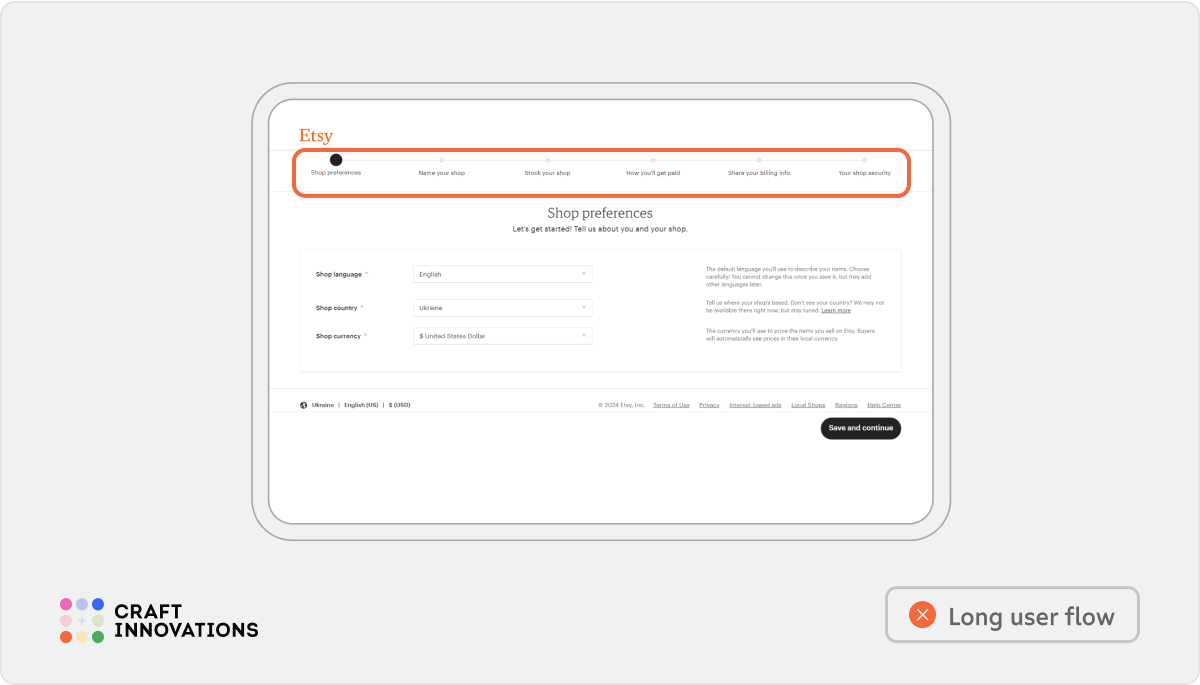 Usability Principles by Craft Innovations - 1.6. Optimal User Flow Length (Etsy)