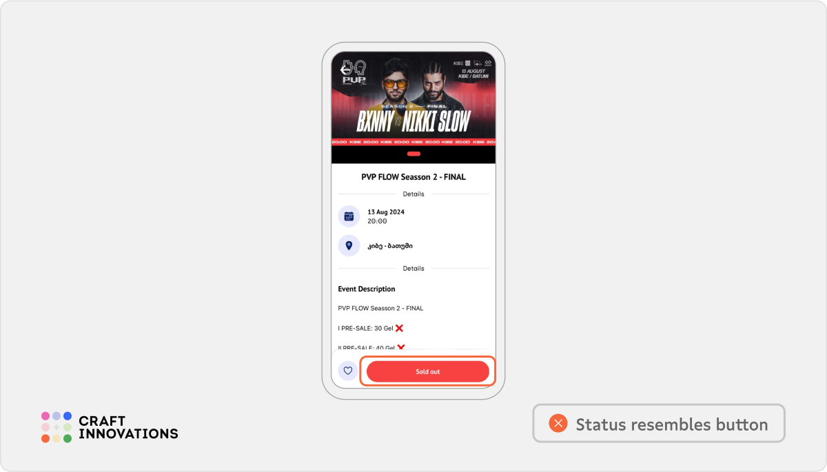 Self-Descriptiveness Usability Principle by Craft Innovations - 2.1.1 Visual Literacy (EventyApp)