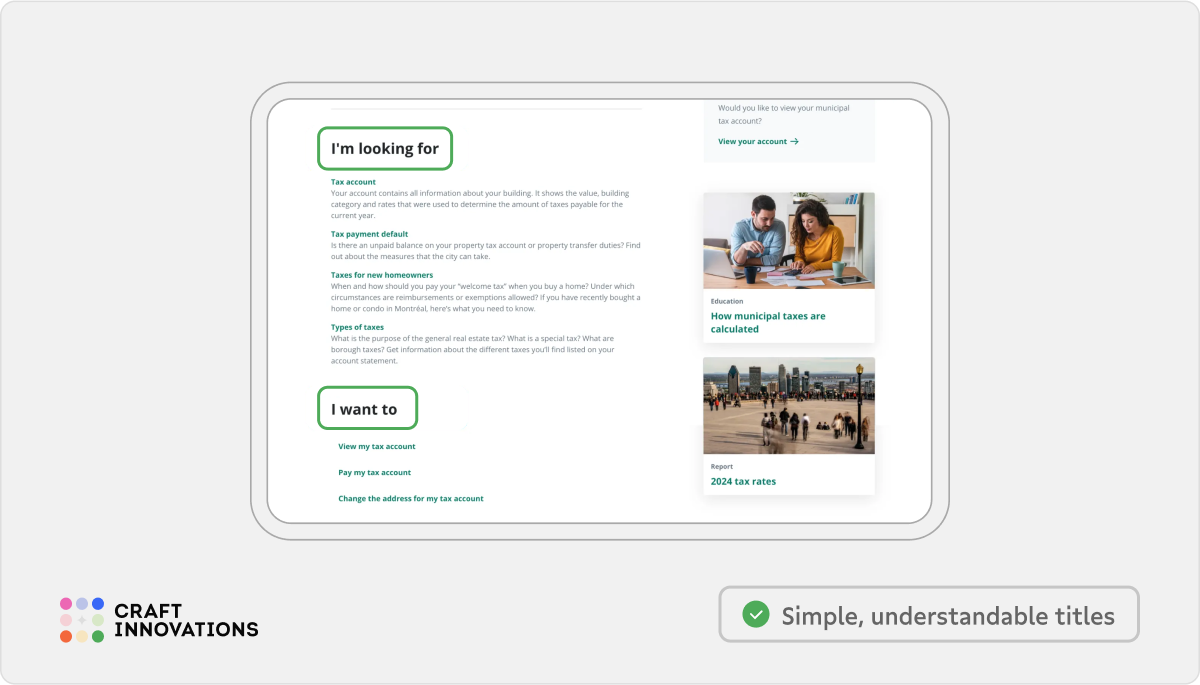 Self-Descriptiveness Usability Principle by Craft Innovations - 2.2.1. Simple and Understandable (The City of Montreal)