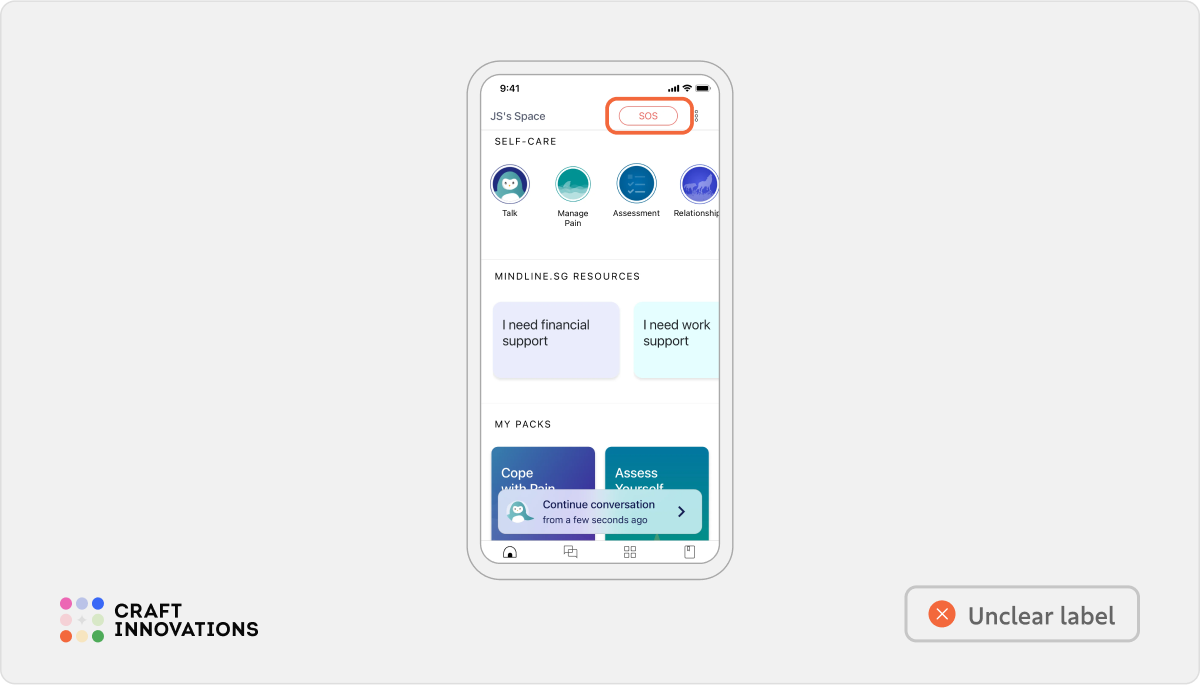 Self-Descriptiveness Usability Principle by Craft Innovations - 2.2.1. Simple and Understandable (Wysa)