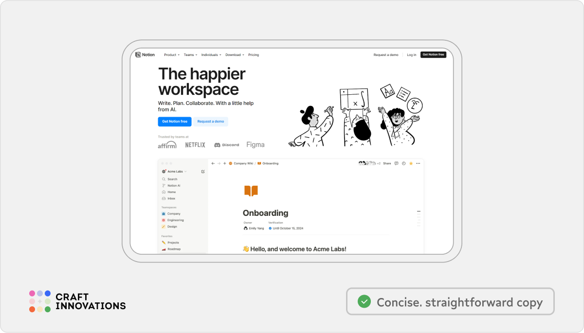 Self-Descriptiveness Usability Principle by Craft Innovations - 2.2.2. Concise (Notion)