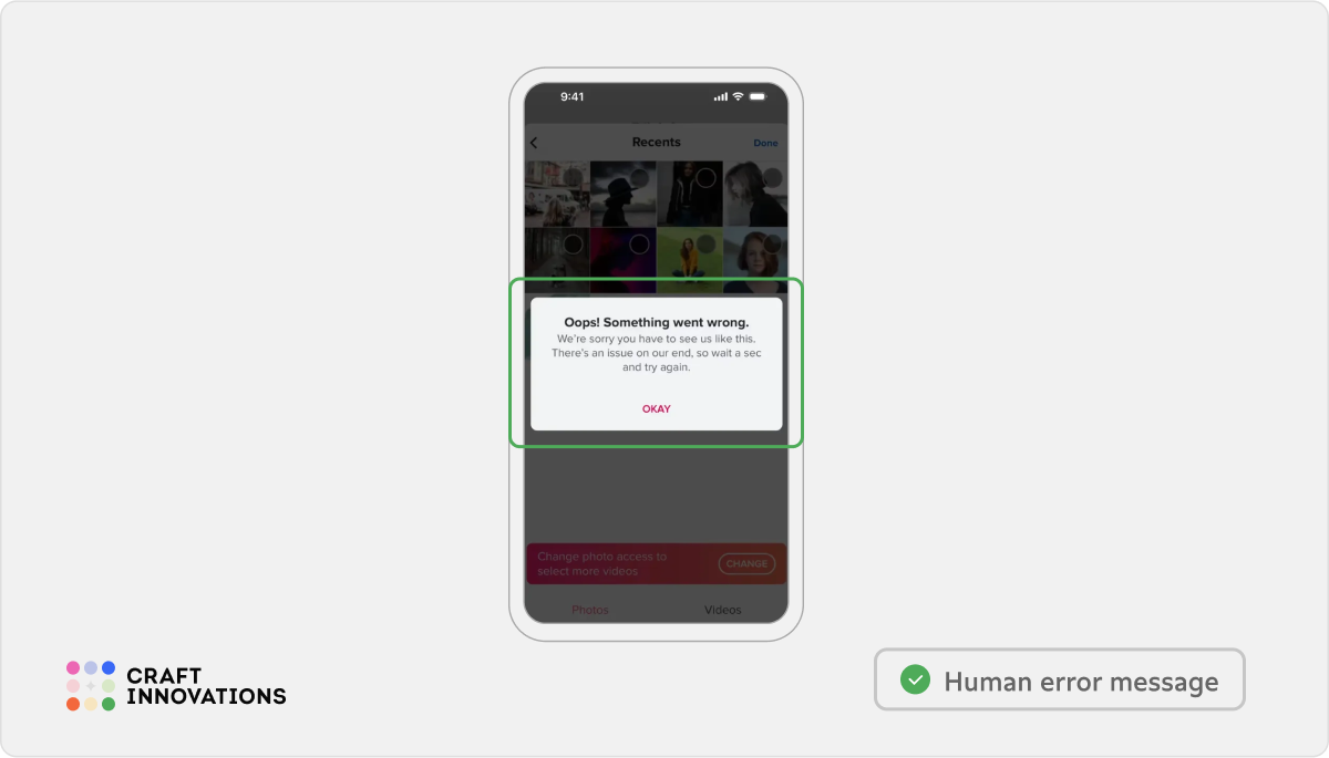 Self-Descriptiveness Usability Principle by Craft Innovations - 2.2.4. Human and with a Positive Emotional Charge (Tinder)