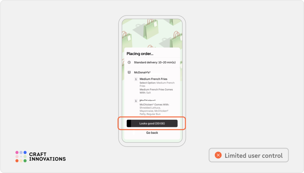 Controllability. Usability Principles by Craft Innovations - 3.1.1. Users Initiate Actions (UberEats)