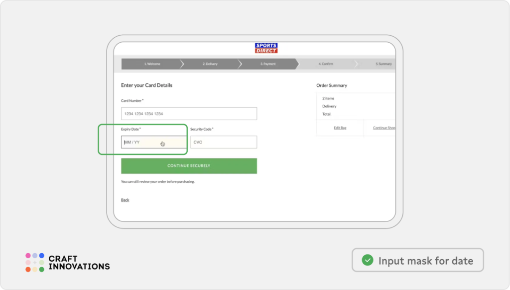 Controllability. Usability Principles by Craft Innovations - 3.2.1. Error Prevention (Sports Direct)