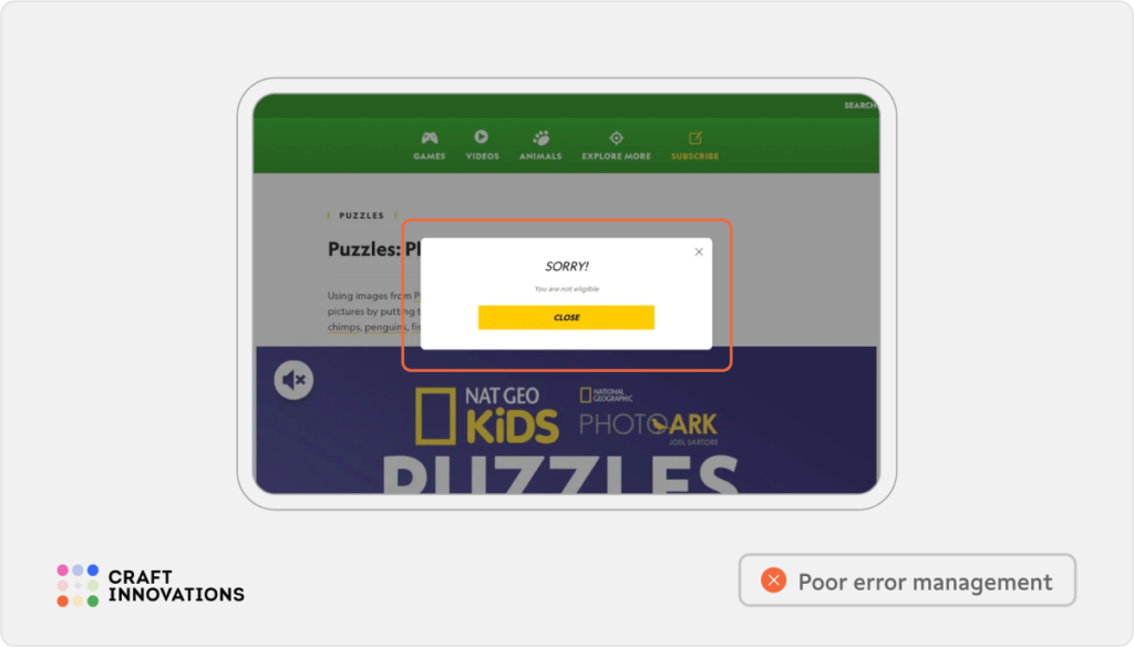 Controllability. Usability Principles by Craft Innovations - 3.2.3. Easy Error Correction (National Geographic Kids)
