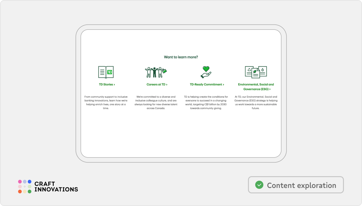 User Engagement. Usability Principles by Craft Innovations - 4.6. Encouraging Further Interaction (TD Bank Example)