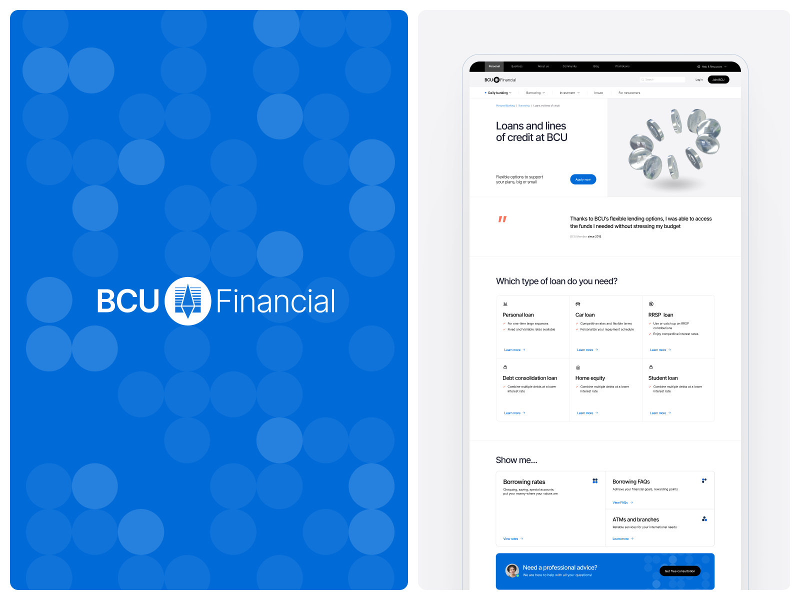 BCU Financial Credit Union Redesign Case Study - Coin pattern