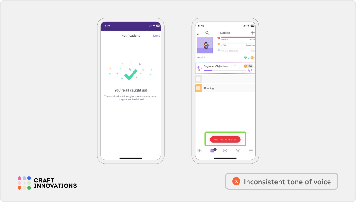 Internal Consistency. Usability Principles by Craft Innovations - 5.5.3. Consistent communication style with users