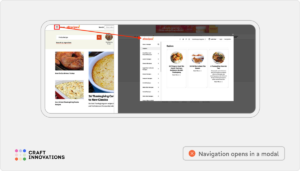 Navigation opens in a modal: AllRecipes