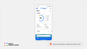 Unusual bottom-placed search bar: MyFitnessPal