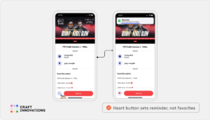 Heart button sets reminder, not favorites