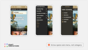 Arrow opens sub-menu, not category