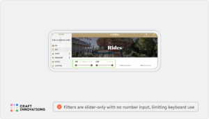 Filters are slider-only with no number input, limiting keyboard use